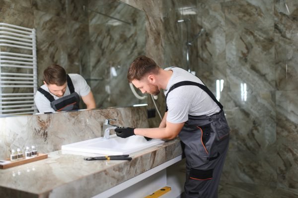 Plumber repairing the faucet of a sink